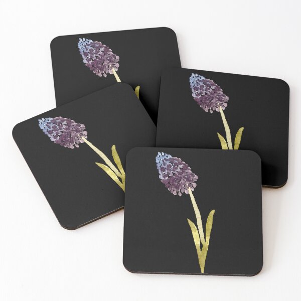 Item preview, Watercolor flower hyacinth illustration on black background  designed and sold by Yana Mustafina | Boho Soulful Designs.
