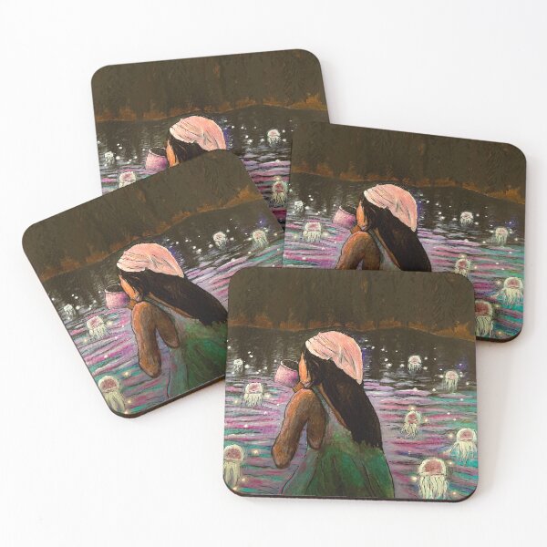 Item preview, Pink sunset floating jelly fish morning ray landscape  designed and sold by Sorbelloart.