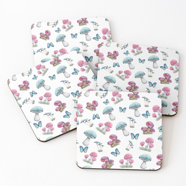 Artikelvorschau, rosa und blaue Pilze entworfen und verkauft von Rach-h-Designs.