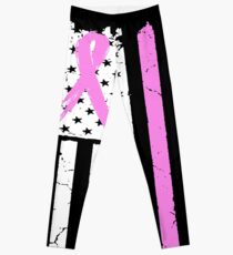 Breast Cancer American Flag - Fight Cancer Awareness T-Shirt Leggings
