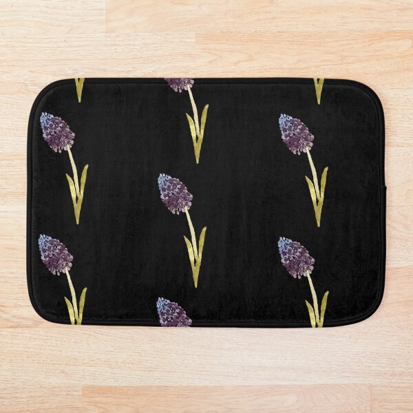 Item preview, Seamless black pattern hyacinth branch watercolor illustration designed and sold by Yana Mustafina | Boho Soulful Designs.