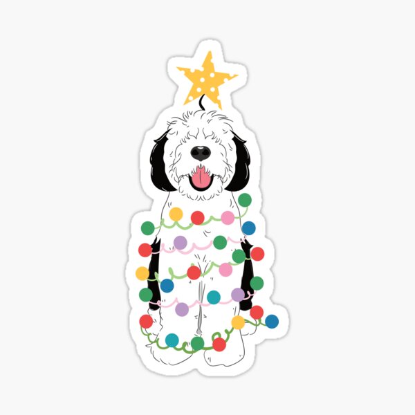 Black White Sheepadoodle Christmas Tree 2 Sticker
