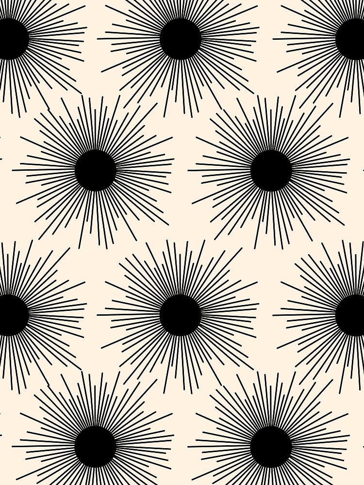  Sunburst Mid-Century Modern Sun Pattern in Black and Almond Cream Scarf