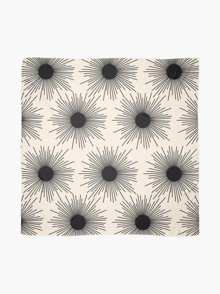  Sunburst Mid-Century Modern Sun Pattern in Black and Almond Cream Scarf