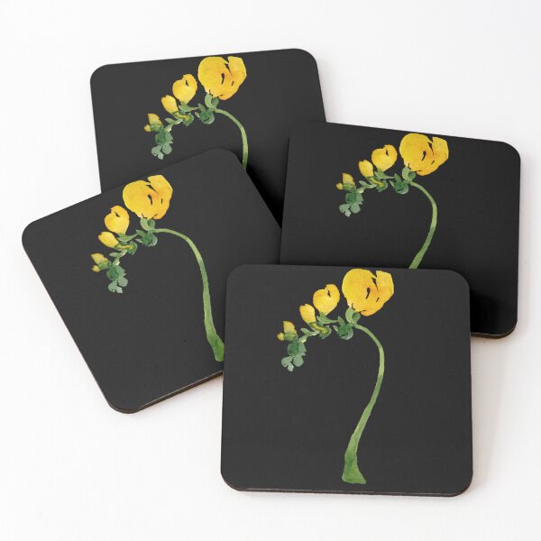 Item preview,  Watercolor yellow freesia illustration on black background  designed and sold by Yana Mustafina | Boho Soulful Designs.