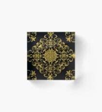 Gold Glitter Flower Of Life Design On Black Acrylic Block