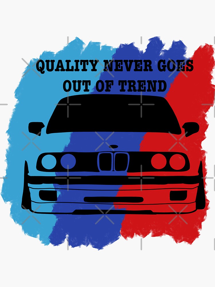 "AESTHETIC LOGO OF A CLASSIC CAR BLUE SKY BLUE RED E30 SAYS QUALLITY