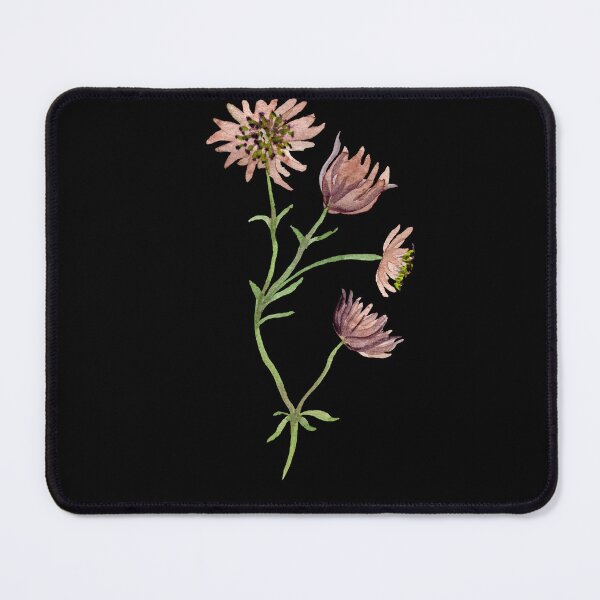 Item preview, Watercolor branch pink flower illustration on black background designed and sold by Yana Mustafina | Boho Soulful Designs.