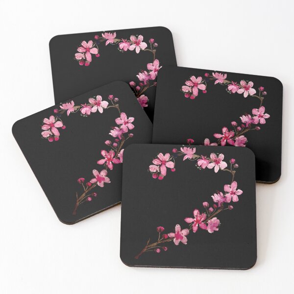 Item preview, Watercolor pink sakura flower illustration on black background  designed and sold by Yana Mustafina | Boho Soulful Designs.