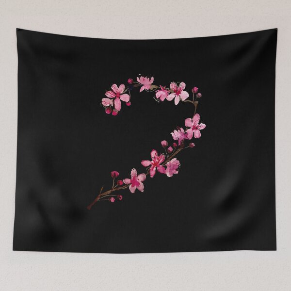 Item preview, Watercolor pink sakura flower illustration on black background  designed and sold by Yana Mustafina | Boho Soulful Designs.
