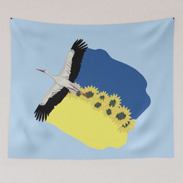 Item preview, A Stork carries a Ukrainian flag and sunflowers on its wings  designed and sold by KateQR.