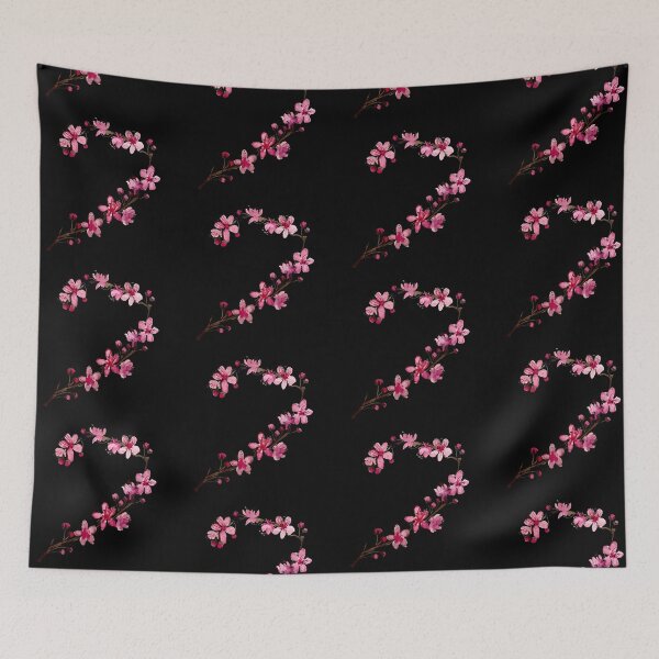 Item preview, Sakura pink seamless black pattern flower watercolor illustration designed and sold by Yana Mustafina | Boho Soulful Designs.