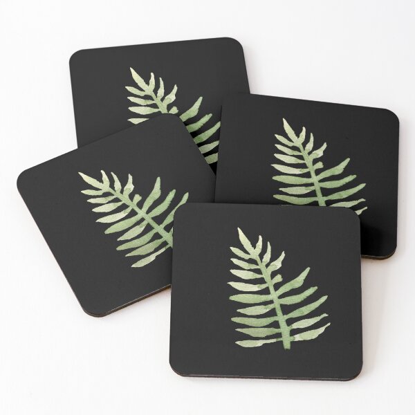 Item preview, Green branch leave watercolor illustration on black background  designed and sold by Yana Mustafina | Boho Soulful Designs.