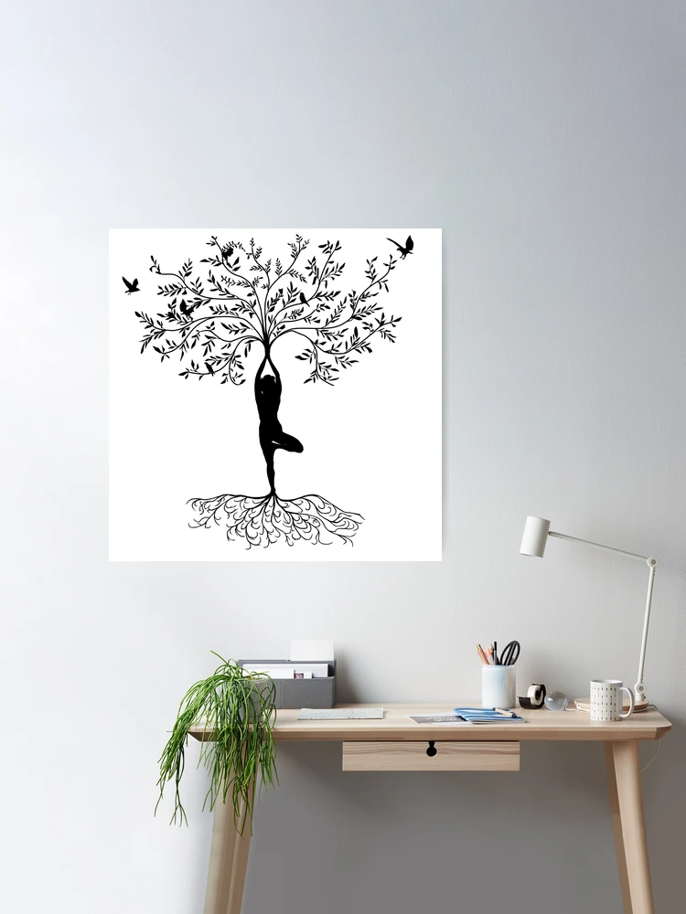 Yoga Tree Pose Silhouette Wall Decal by Wallmonkeys Peel and Stick Graphic  (18 in H x 13 in W) WM73072 