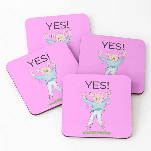 Item preview, Yes! Jump for joy! Joyful! Pink, Celebrating, elated cute pig.  Job offer, passing exams, passing your driving test. Yes! designed and sold by PiggingJapan.