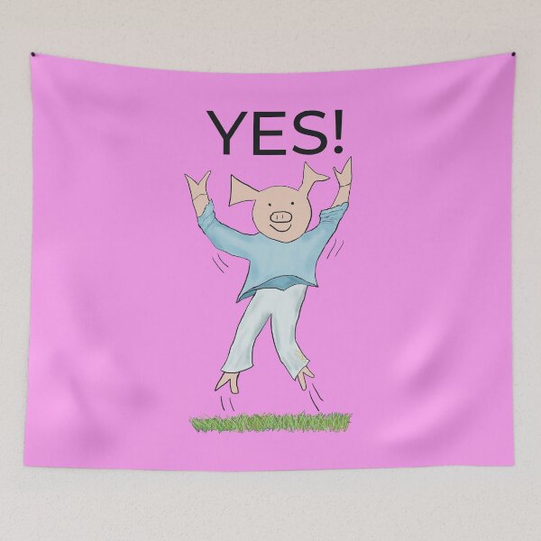 Item preview, Yes! Jump for joy! Joyful! Pink, Celebrating, elated cute pig.  Job offer, passing exams, passing your driving test. Yes! designed and sold by PiggingJapan.
