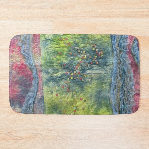 Item preview, Patchwork art composition title River of Life curve lines dots made of colorful buttons  designed and sold by ErisMerch.