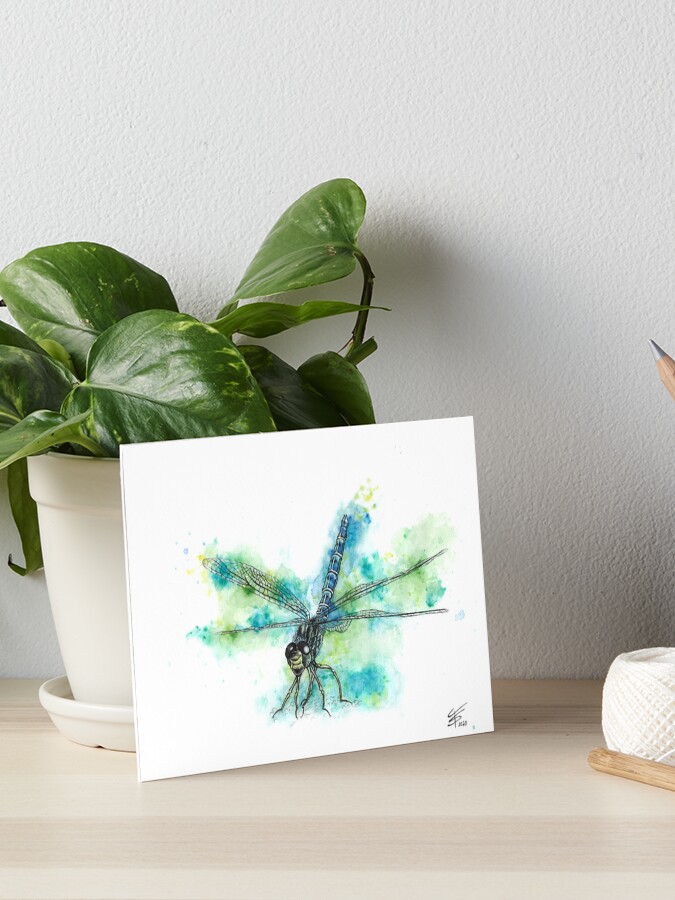 Thumbnail 1 of 2, Art Board Print, dragonfly watercolour art designed and sold by TrishStorbeck.