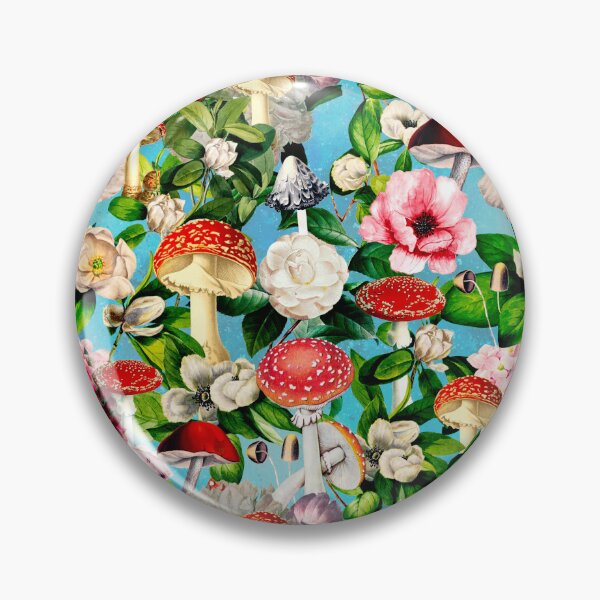 Artikelvorschau, Blumengarten mit Vintage-Pilzen, Pilzen und Pilzen, botanisches Muster, Pilzillustration, nahtloses Muster, trendiges türkisfarbenes Muster entworfen und verkauft von ZeinabTaha.