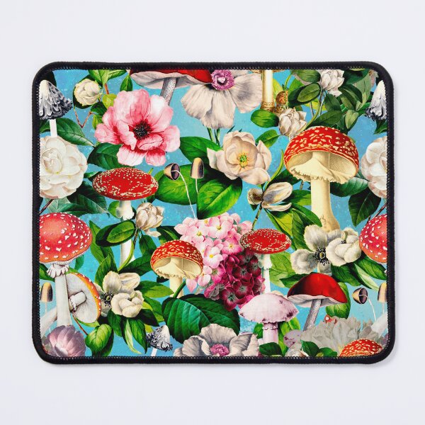 Item preview, Vintage mushrooms floral garden, shrooms and fungi, botanical pattern, mushrooms illustration, seamless pattern, turquoise pattern trendy  designed and sold by ZeinabTaha.
