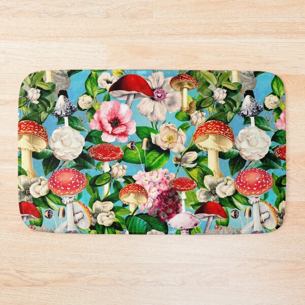 Item preview, Vintage mushrooms floral garden, shrooms and fungi, botanical pattern, mushrooms illustration, seamless pattern, turquoise pattern trendy  designed and sold by ZeinabTaha.