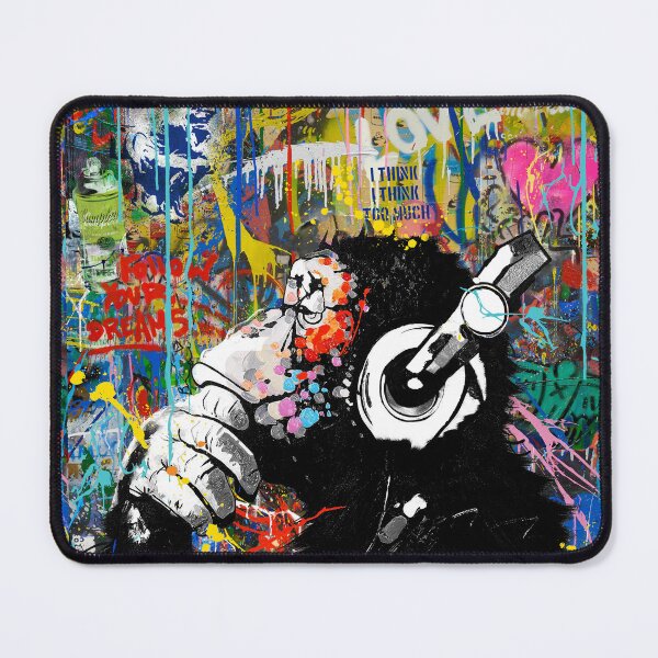 Vista previa del artículo con la obra «Monkey Thinker - Banksy Urban Contemporary Colorful Street Art - DJ Chimp», diseñado y vendido por WE-ARE-BANKSY.