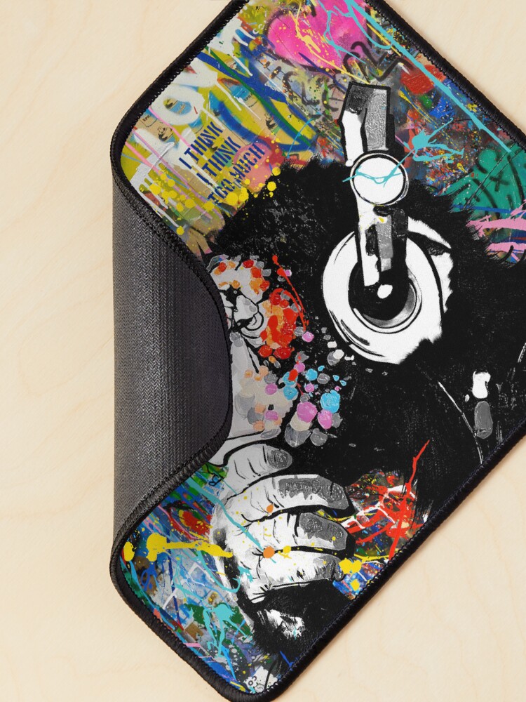 Alternate view of Monkey Thinker - Banksy Urban Contemporary Colorful Street Art - DJ Chimp Mouse Pad