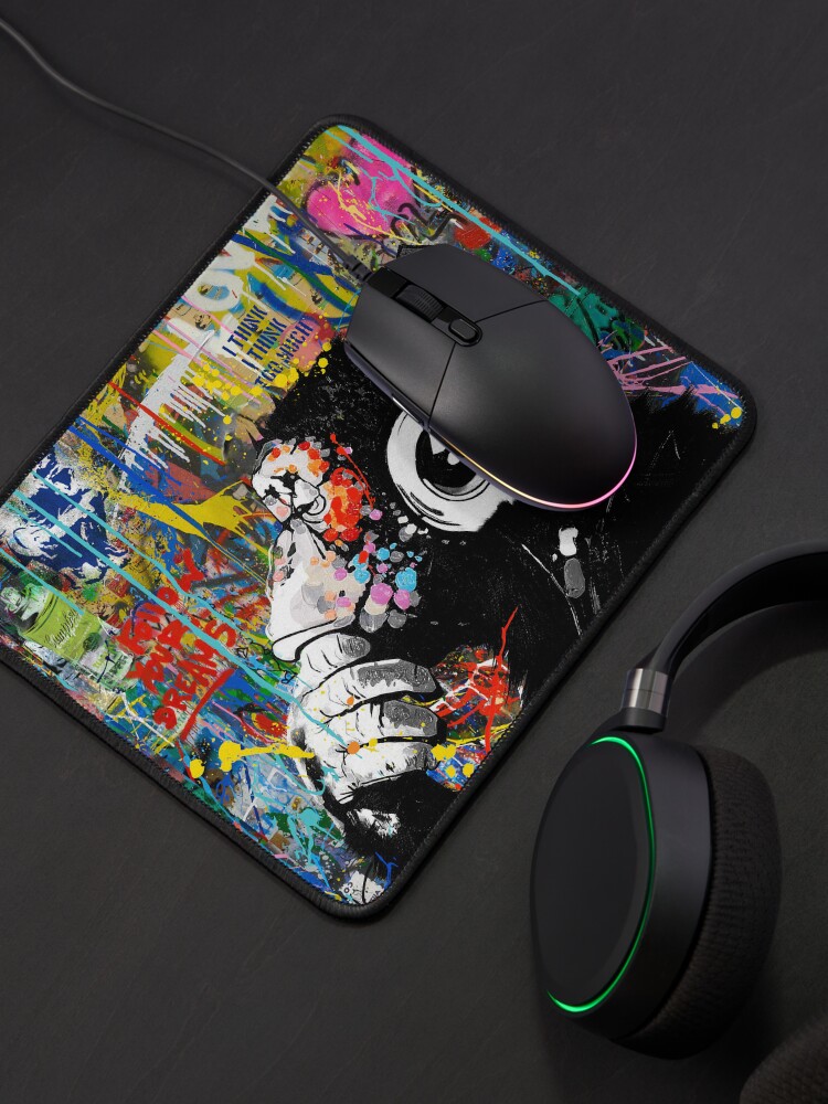 Alternate view of Monkey Thinker - Banksy Urban Contemporary Colorful Street Art - DJ Chimp Mouse Pad