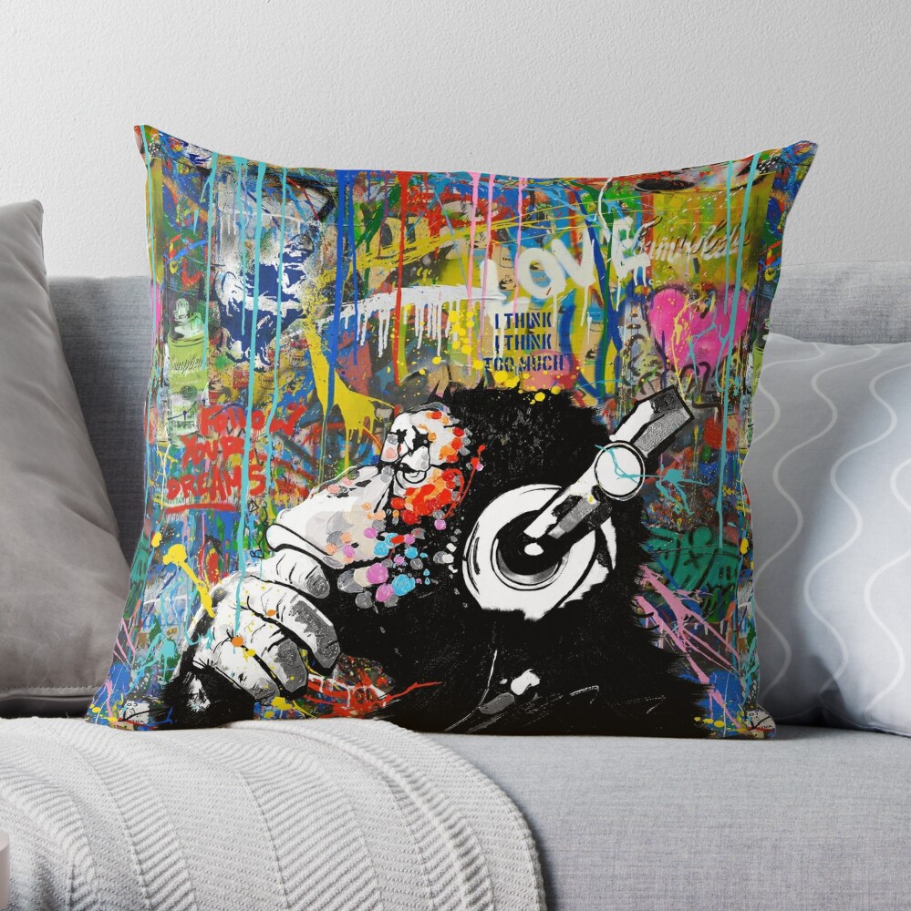 Custom Banksy Monkey Funny Throw Pillow By Mdk Art - Artistshot