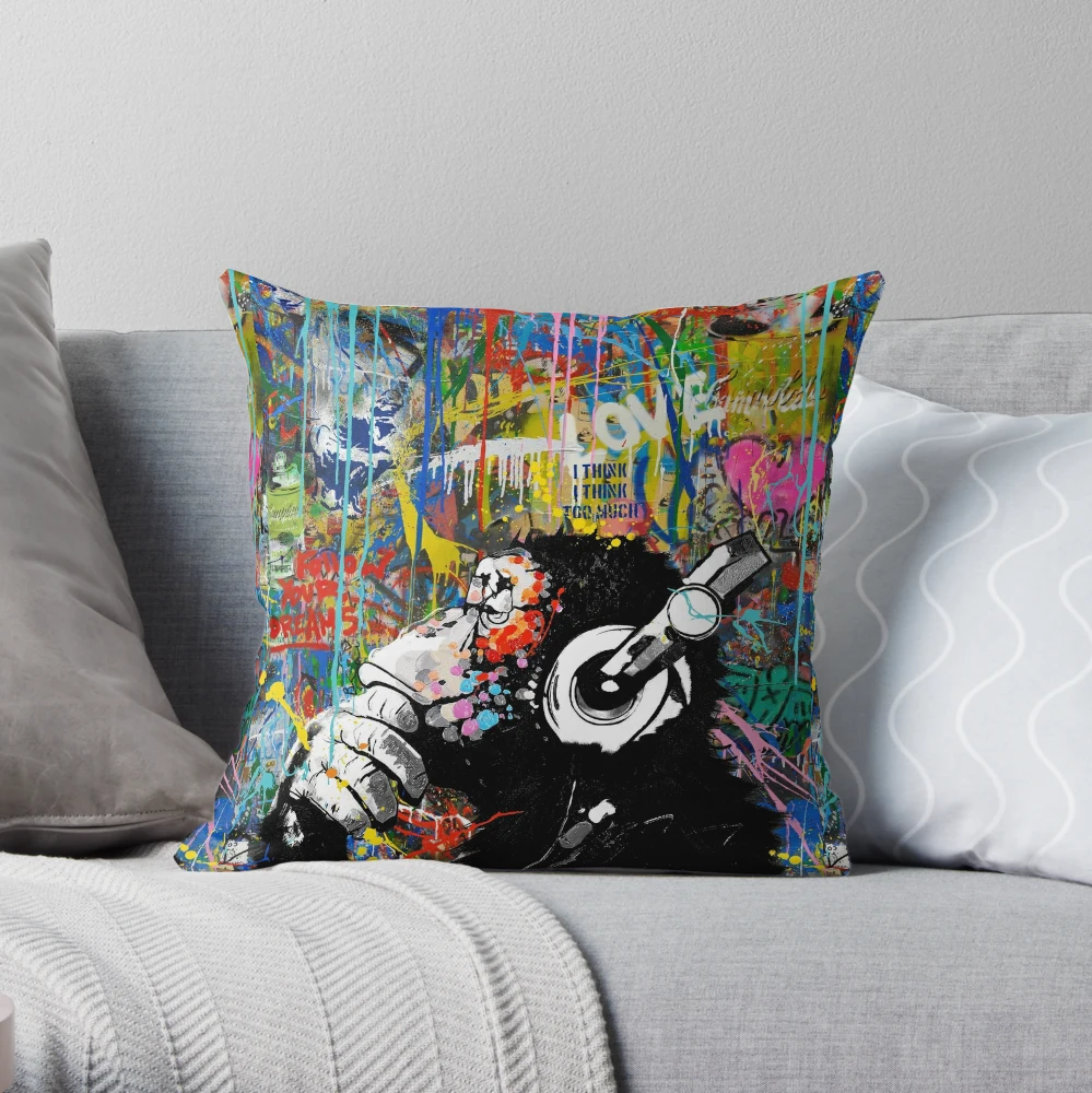 Custom Banksy Monkey Funny Throw Pillow By Mdk Art - Artistshot