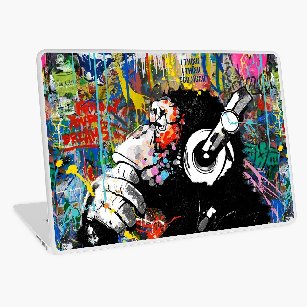 Monkey Thinker - Banksy Urban Contemporary Colorful Street Art - DJ Chimp Laptop Skin