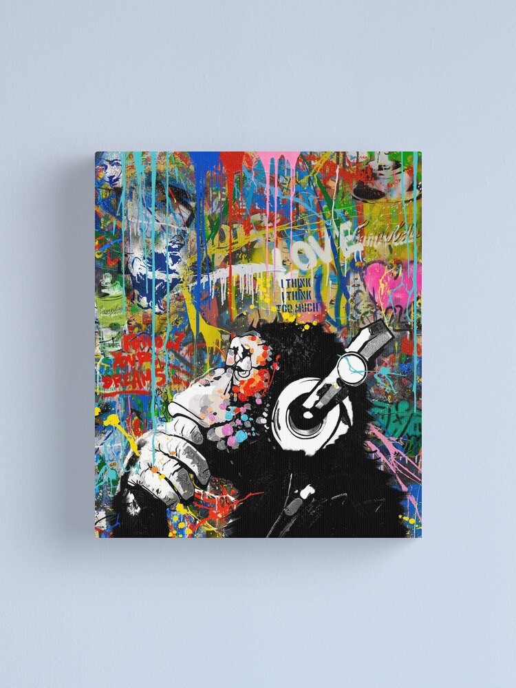 Discover Monkey Thinker - Banksy Urban Contemporary Colorful Street Art -  DJ Chimp | Canvas Print