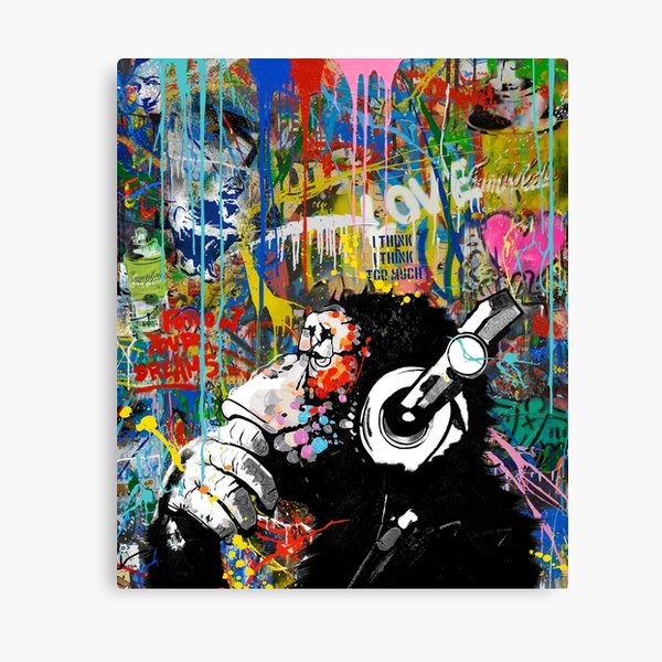 Disover Monkey Thinker - Banksy Urban Contemporary Colorful Street Art -  DJ Chimp | Canvas Print