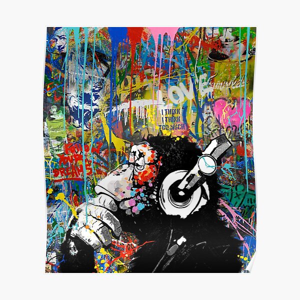 Monkey Thinker - Banksy Urban Contemporary Colorful Street Art - DJ Chimp Poster