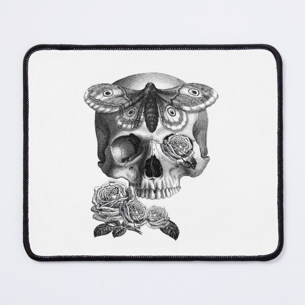 Item preview, Skull with hawk moth and roses (black and white) designed and sold by Madame Memento.