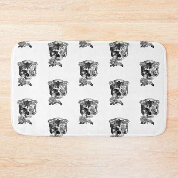 Item preview, Skull with hawk moth and roses (black and white) designed and sold by Madame Memento.