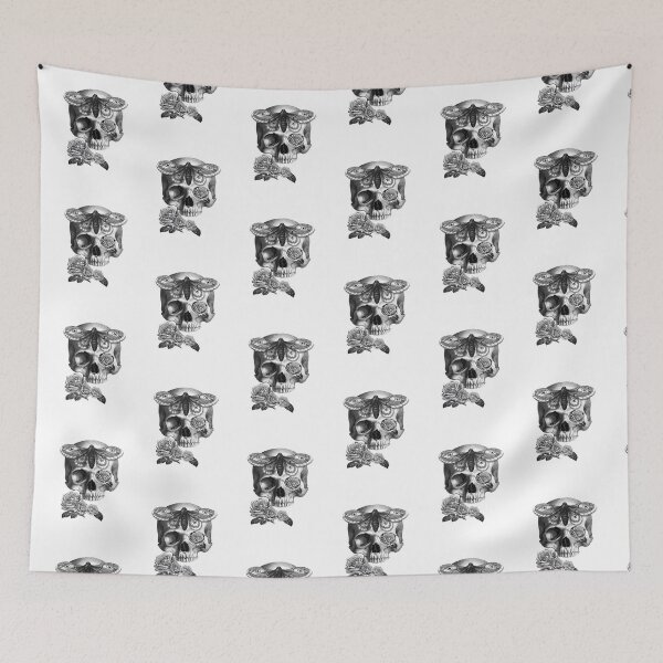 Item preview, Skull with hawk moth and roses (black and white) designed and sold by Madame Memento.