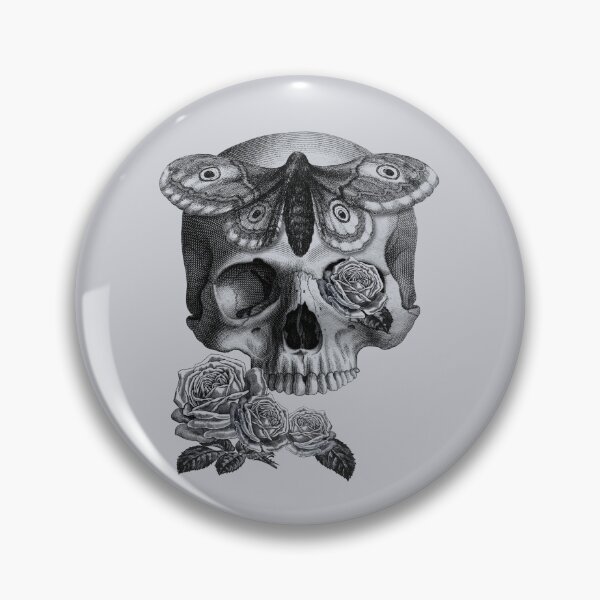 Item preview, Skull with hawk moth and roses (black and gray) designed and sold by Madame Memento.