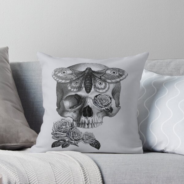 Item preview, Skull with hawk moth and roses (black and gray) designed and sold by Madame Memento.