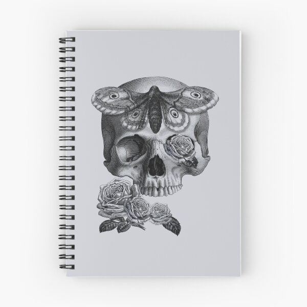 Item preview, Skull with hawk moth and roses (black and gray) designed and sold by Madame Memento.