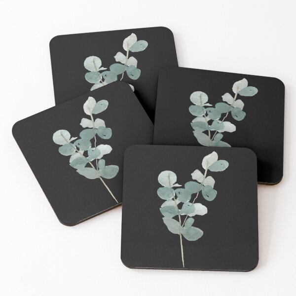 Item preview, Eucalyptus watercolor illustration on black background  designed and sold by Yana Mustafina | Boho Soulful Designs.