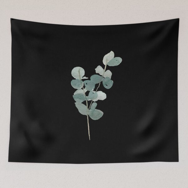 Item preview, Eucalyptus watercolor illustration on black background  designed and sold by Yana Mustafina | Boho Soulful Designs.