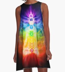 Chakras and energy flow on human body art photo print A-Line Dress