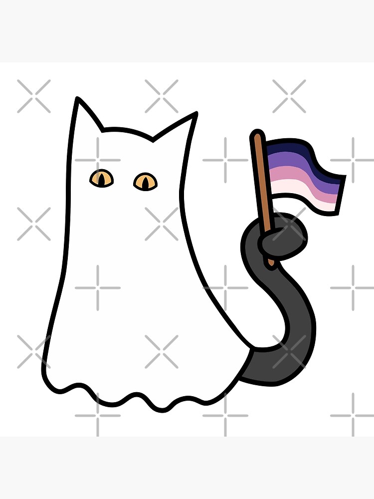 Asexual Spectrum Pride Ghost Cat With Acespec Pride Flag Poster For Sale By Lunyssa Redbubble