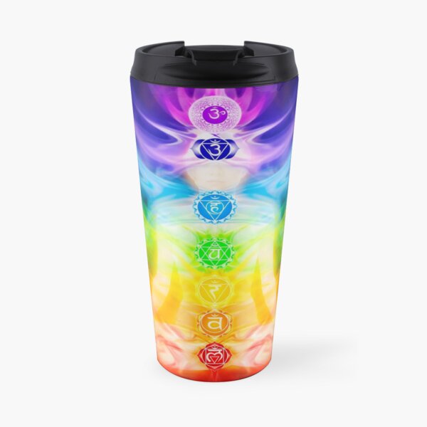 Chakras and energy flow on human body art photo print Travel Mug