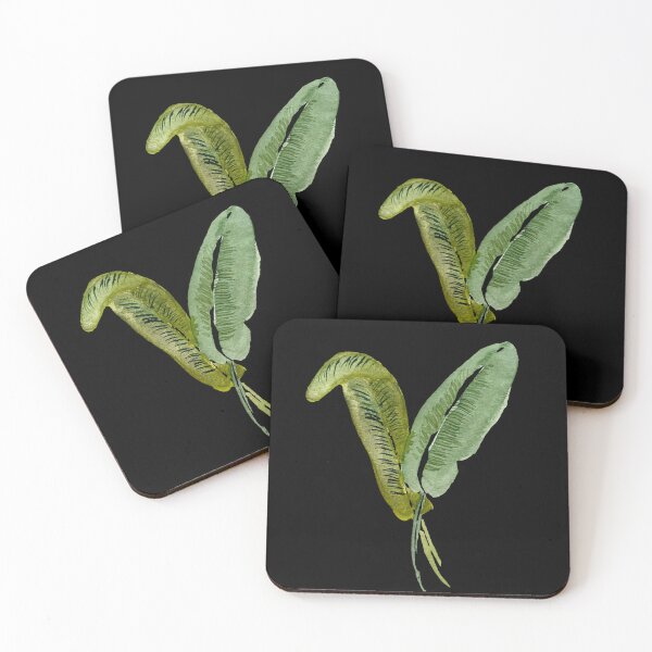 Item preview, palm leaf watercolor illustration on black background  designed and sold by Yana Mustafina | Boho Soulful Designs.