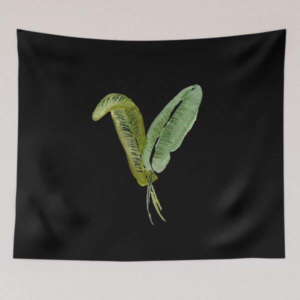 Item preview, palm leaf watercolor illustration on black background  designed and sold by Yana Mustafina | Boho Soulful Designs.