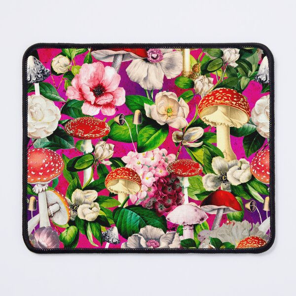 Item preview, Vintage mushrooms floral garden, shrooms and fungi, botanical pattern, mushrooms illustration, seamless pattern, pink fushia pattern trendy designed and sold by ZeinabTaha.