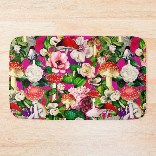 Item preview, Vintage mushrooms floral garden, shrooms and fungi, botanical pattern, mushrooms illustration, seamless pattern, pink fushia pattern trendy  designed and sold by ZeinabTaha.