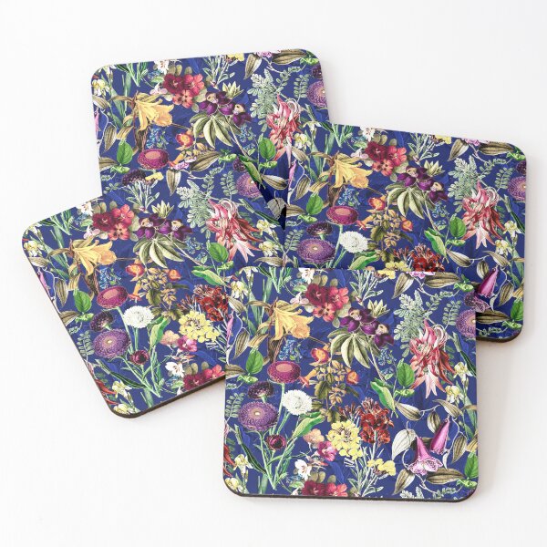 Item preview, Elegant Exotic flowers and leaves heaven, leaves and flowers tropical pattern, botanical illustration, blue floral illustration  designed and sold by ZeinabTaha.